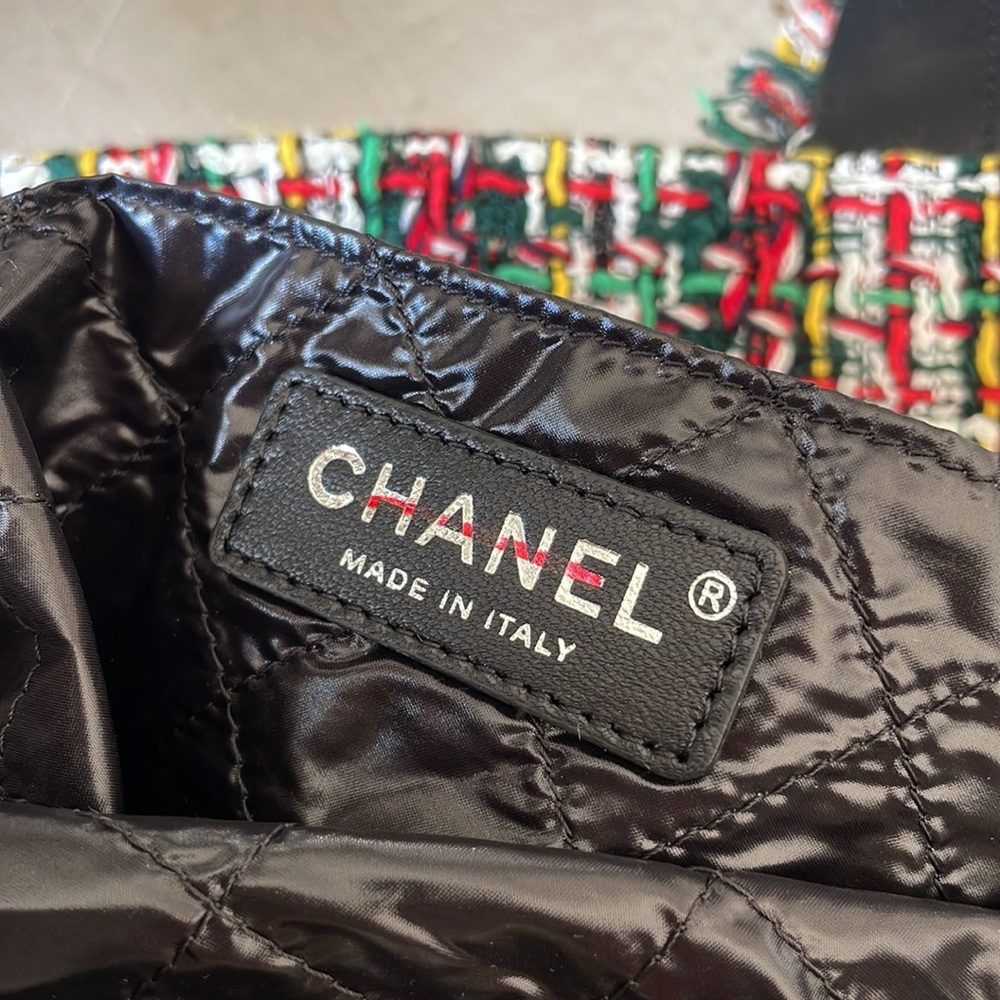 Chanel tweed no 5 tote shopper multi color bag black patent logo shoulder bag - Picture 7 of 10